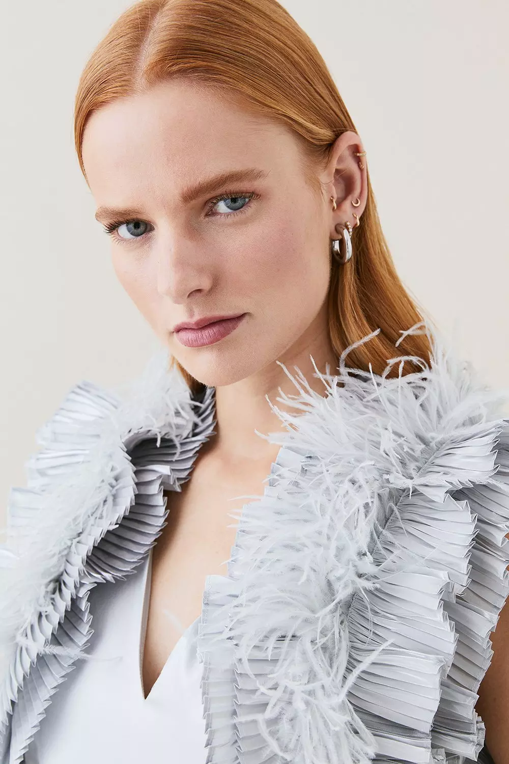 安心追跡【KAREN MILLEN】フェザープリントミディドレス Metallic Feather Ruffle Woven Maxi Dress | Karen Millen